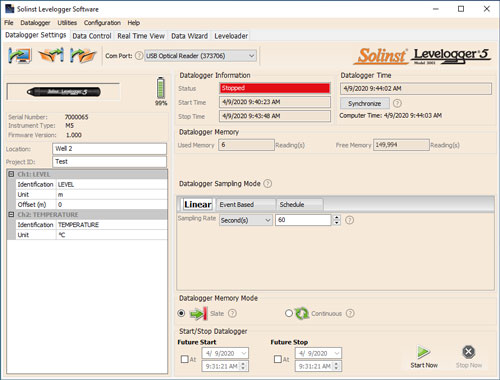 Programmieren von Solinst Levelogger Wasserstands-Datenloggern mit PC-Software programmieren von solinst levelogger wasserstands-datenloggern mit pc-software