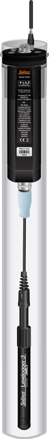 Solinst LevelSender Telemetry Systems for Leveloggers: Illustration of LevelSender with Levelogger Suspending in Well solinst levelsender telemetry systems for levelogger schematic in well image