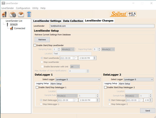 solinst levelsender 5-registerkarte „softwareänderungen“ für aktualisierungen der remote-station