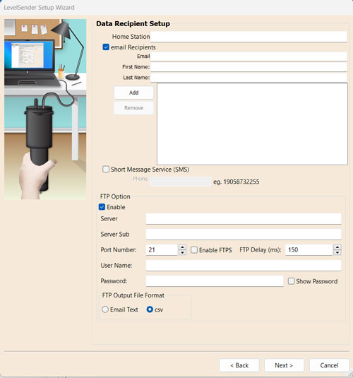 Solinst LevelSender 5 Software Data Recipient Setup Window solinst levelsender 5 software data recipient setup window