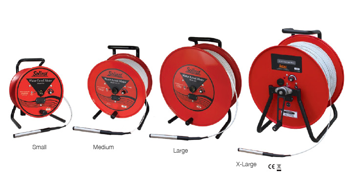 Solinst Water Level Meter Small Medium and Large Reels solinst water level meters tape guides power reels carrying bags 400 m water depth tapes tape lengths water level indicators water level tape lengths water depth tapes 100 ft water level meters 100 ft water depth tapes 30 m water depth tapes 30 m water level meters water level indicator 60m standard image