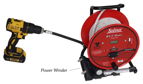 solinst power winder installed onto 201 water level temperature meter for easier water temperature profiling
